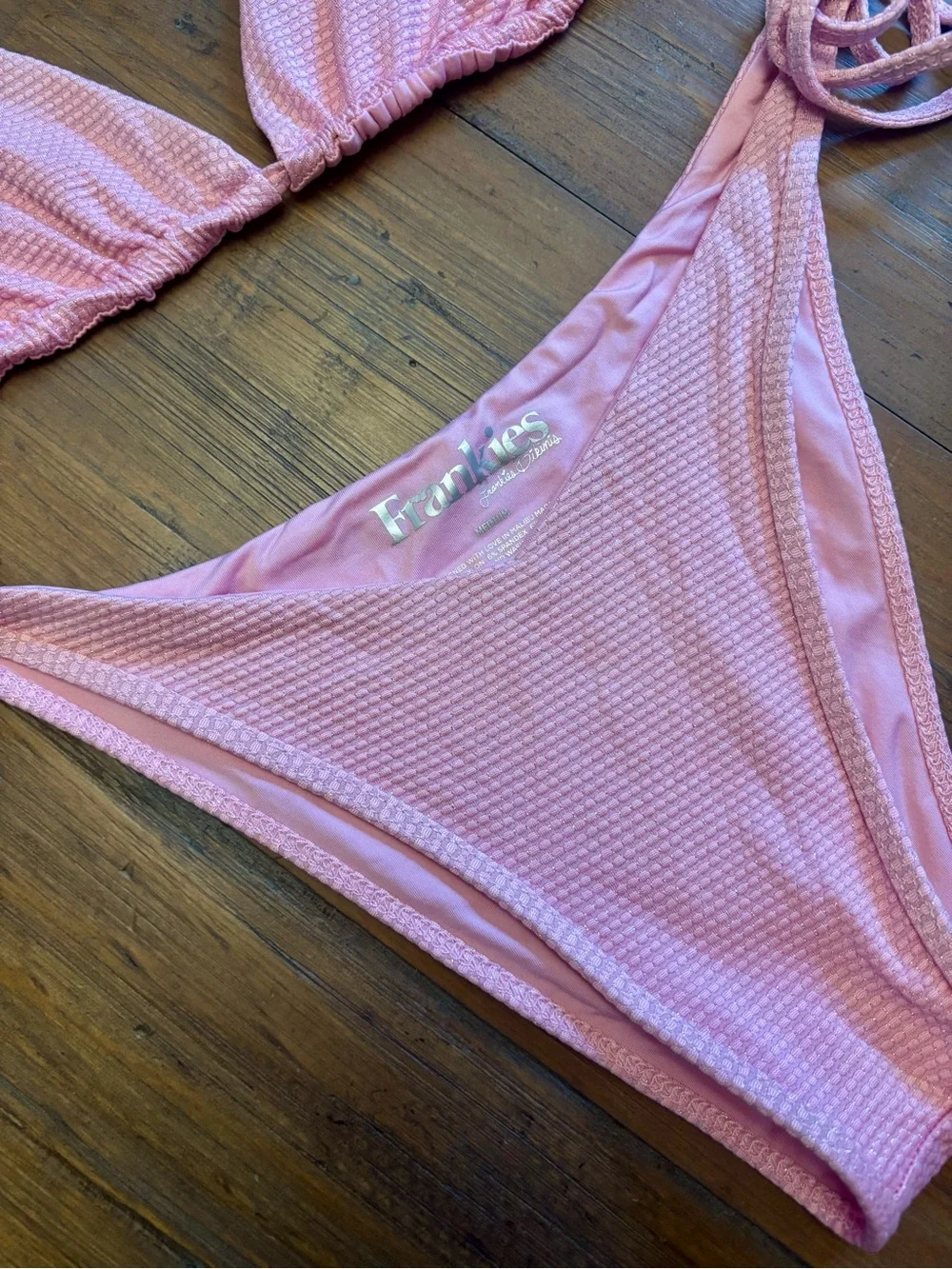 Frankie’s bikinis pink ribbed bikini set